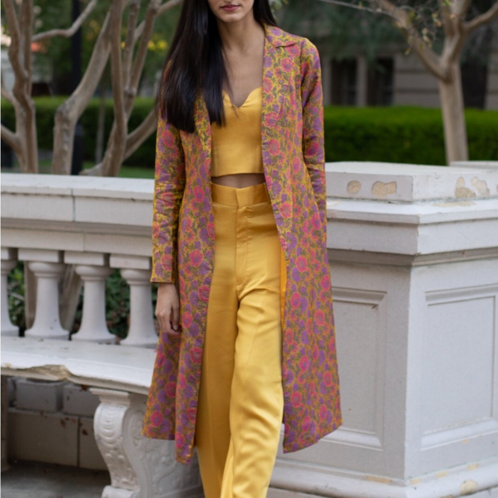 Elegant Yellow set with Floral jacket